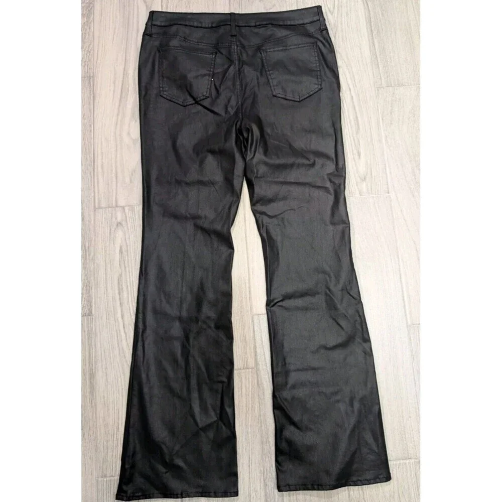 Chico’s Women Trousers Flare Leg Pants Sz 14 Tall Black‎ Coated Stretch NWOT 114